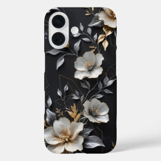 Coque Pour iPhone 16 Design floral peint à la main avec or et argent