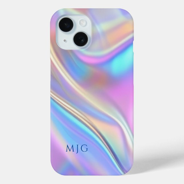 Coques Case-Mate iPhone Design Iridescendant, Monogramme de texte bleu pro (Verso)
