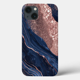 Case-Mate iPhone Case Design Marbré Abstrait Navy et Or Rose