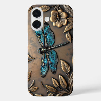 COQUE POUR iPhone 16 DESIGN MÉTAL BLEU DRAGONFLY