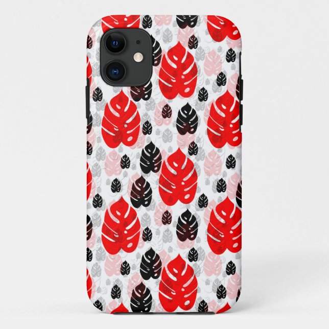 Coques Case-Mate iPhone Design Motif d'illustration de feuille noire rouge (Dos)