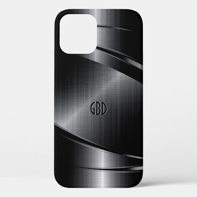 Coques Case-Mate iPhone Design noir brillant en aluminium brossé look (Verso)