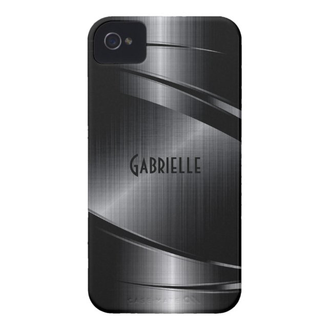 Coques Case-Mate iPhone Design noir brillant en aluminium brossé look (Dos)