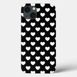 Etui iPhone 13 Design Pois élégant, Coeurs Noir Et Blanc
