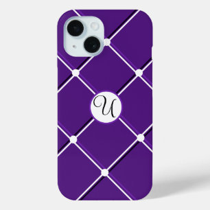 Coque Pour iPhone 15 Design rayé violet et blanc Fancy U initial