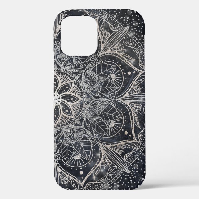 Coques Case-Mate iPhone Design tendance Silver Floral Mandala Blue Marble (Verso)