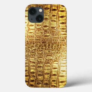 iPhone 13 Case Designer Alligator Crocodile Skin brillant Or
