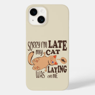 Coque Pour iPhone 14 Désolé je suis en retard mon chat était allongé su