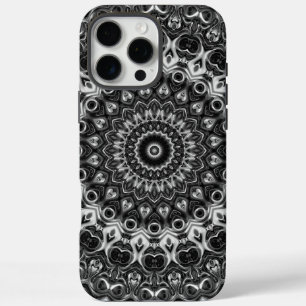 Coques iPhone 16 Pro Max Dessin géométrique mandala noir et blanc