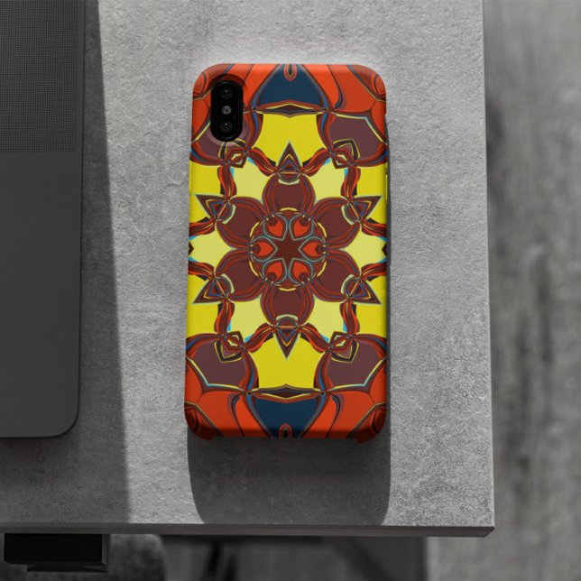 Coques Case-Mate iPhone Dessin Mandala Fleur jaune orange et bleu (Créateur téléchargé)
