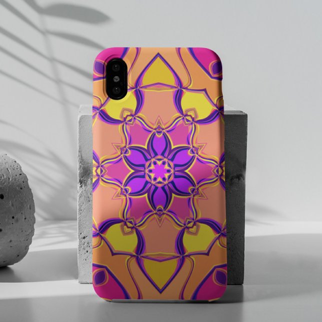 Coques Case-Mate iPhone Dessin Mandala Flower rose violet et orange (Créateur téléchargé)