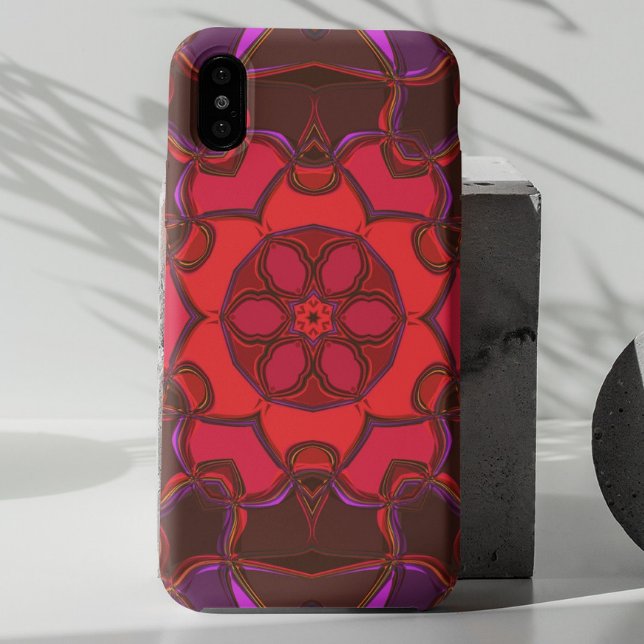 Coques Case-Mate iPhone Dessin Mandala Flower rouge rose et violet (Créateur téléchargé)