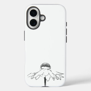Coque Pour iPhone 16 Dessin simple en ligne de fleurs en noir et blanc