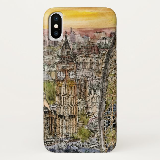 Coques Case-Mate iPhone Destinations | Aquarelle Big Ben & London Eye (Dos)