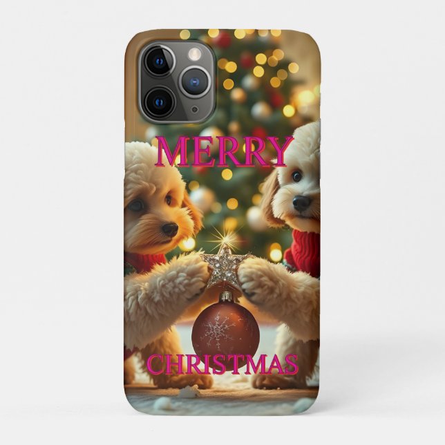 COQUES Case-Mate iPhone DEUX CANICHE FÊTANT NOËL (Dos)