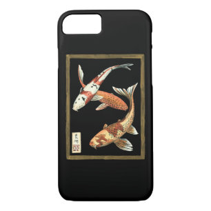 Coque iPhone 8/7 Deux Japonais Koi Goldfish sur un Arrière - plan n