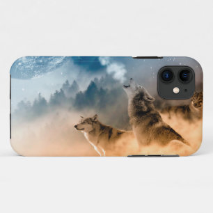 Case-Mate iPhone Case Deux loups hurlent à la pleine lune en forêt