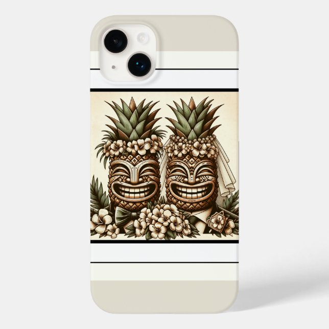 Coques Case-Mate iPhone Deux pièces Gay Ananas Tiki Head Mariage rétro (Verso)