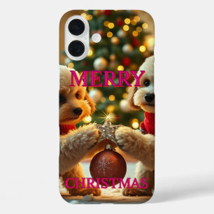COQUES iPhone 16 PLUS DEUX POODLES CÉLÉBRER NOËL