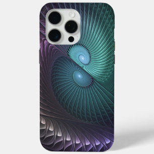 Coque iPhone 15 Pro Max Deux spirales colorées art fractal abstrait modern