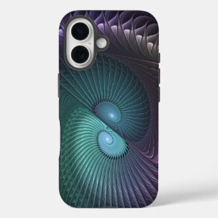 Coque Pour iPhone 16 Deux spirales colorées art fractal abstrait modern