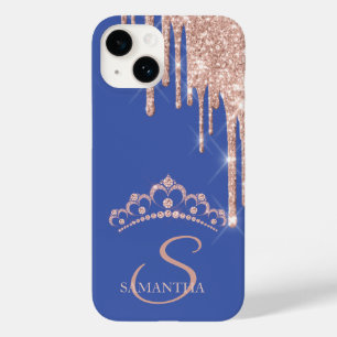 Coque Pour iPhone 14 Diadème gouttes de paillettes et diamants en or ro