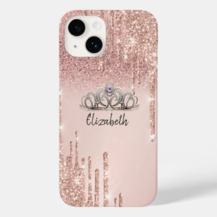 Coque Pour iPhone 14 Diadème Ombré à Paillettes de Rose Gold Moderne