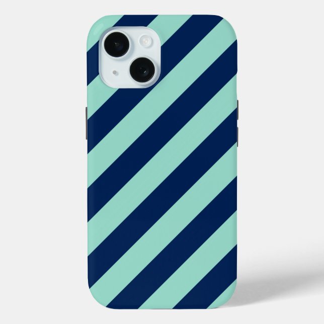 Coques Case-Mate iPhone Diagonal Mint Green et Navy Blue Stripes (Verso)