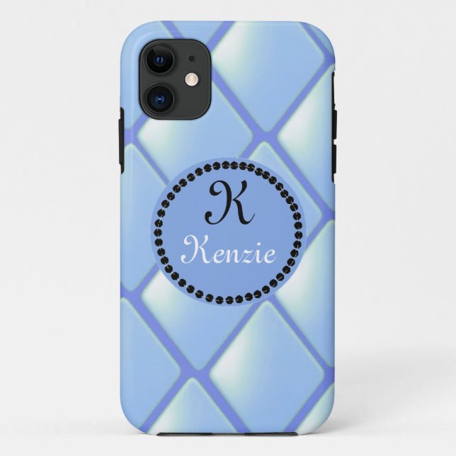 Coques Case-Mate iPhone Diamant Bleu Quilé Avec Monogramme (Dos)