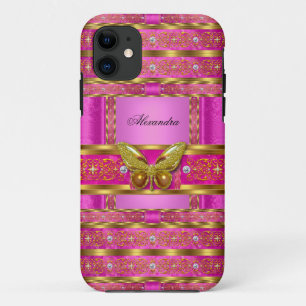 Etui iPhone Case-Mate Diamant de papillon rose chaud or exotique