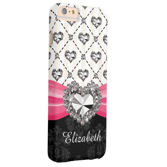 Coques Case-Mate iPhone Diamant fuchsia de coeur de Faux d'arc (Dos/Droite)