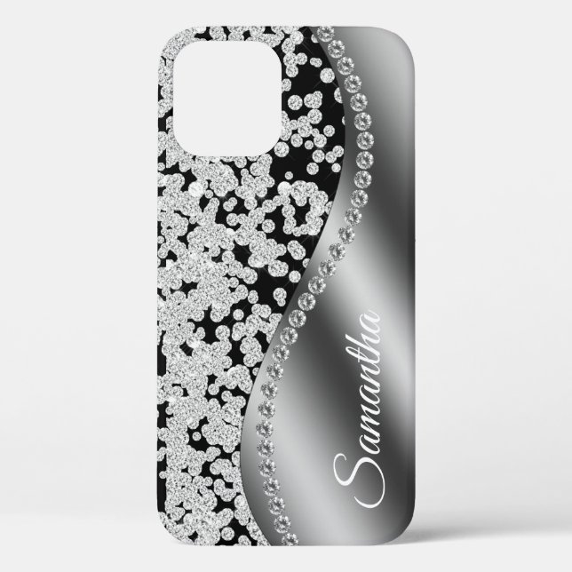 Coques Case-Mate iPhone Diamant Monogram Argent Faux Parties scintillant B (Verso)