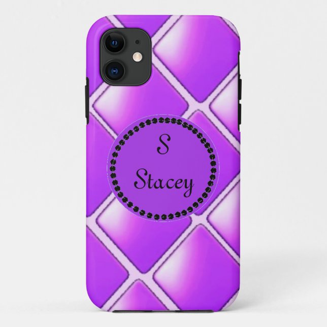 Coques Case-Mate iPhone Diamant Violet Gras Avec Monogramme (Dos)