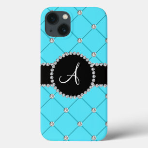 Coques Pour iPhone Diamants bleu-clair de touffe de monogramme