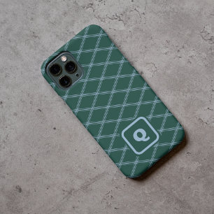 Coque Pour iPhone 14 Pro Diamants d'Art Déco Monogramme Vert et Bleu
