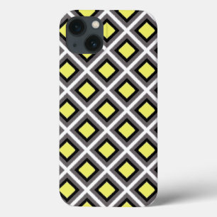 Etui iPhone 13 Diamants d'ikat gris foncé, noir, jaune par STaylo