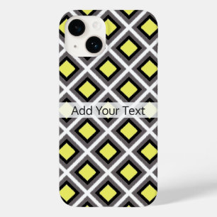 Coque Pour iPhone 14 Diamants d'ikat gris foncé, noir, jaune par STaylo