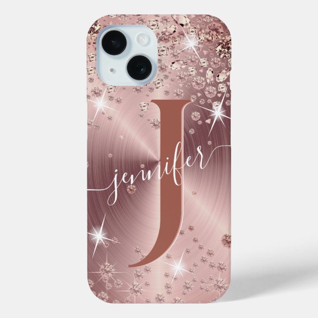 Coques Case-Mate iPhone Diamants d'or rose - Personnalisé (Verso)