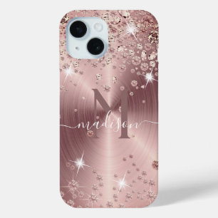 Coque Pour iPhone 15 Diamants d'or rose - Personnalisé