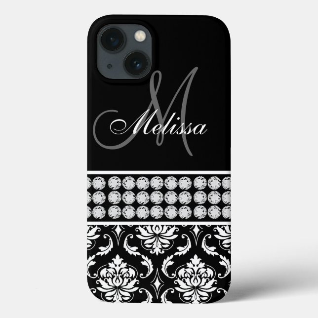 Coques Case-Mate iPhone Diamants imprimés Damas noirs Personnalisés (Verso)