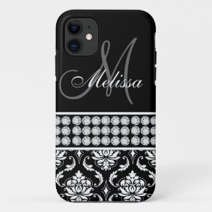 Case-Mate iPhone Case Diamants imprimés en damas noir personnalisés