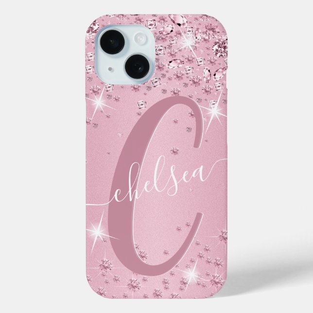 Coques Case-Mate iPhone Diamants roses - Personnalisé (Verso)
