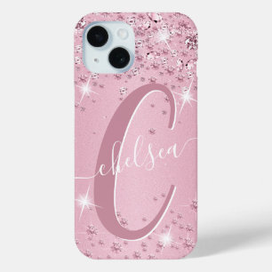 Coque Pour iPhone 15 Diamants Roses - Personnalisés