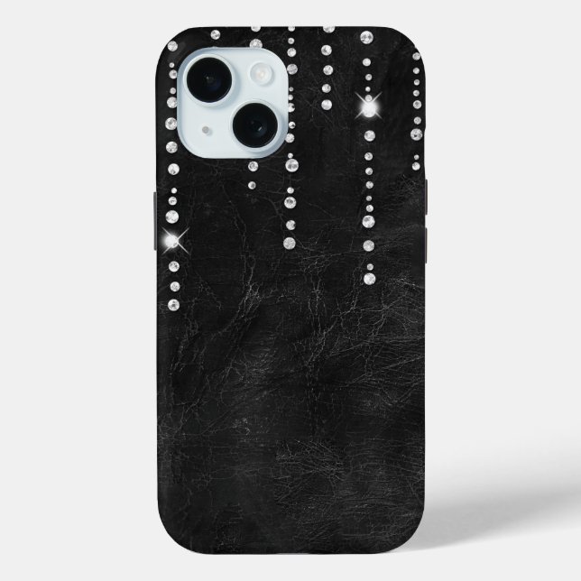 Coques Case-Mate iPhone Diamants Sur Cuir Noir (Verso)