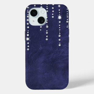 Coque Pour iPhone 15 Diamants Sur Cuir Violet