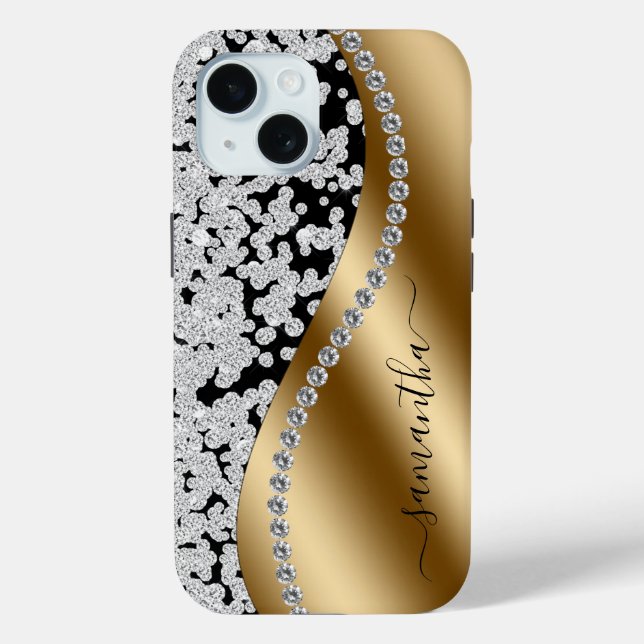 Coques Case-Mate iPhone Diamond Bling Gold Metal Personalized Script  (Verso)