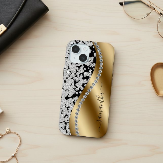 Coques Case-Mate iPhone Diamond Bling Gold Metal Personalized Script  (Créateur téléchargé)
