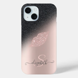 Coque Pour iPhone 15 Diamonds Lips Parties scintillant Ombre Rose Gold