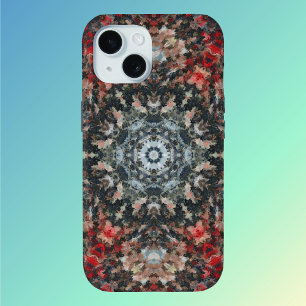 Coque Pour iPhone 15 Digital Mandala rouge et blanc
