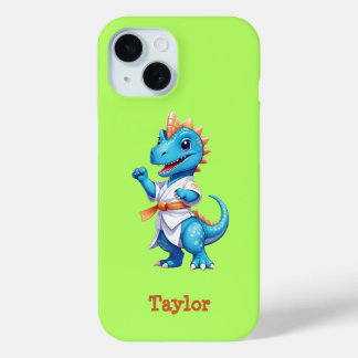 Coque Pour iPhone 15 Dinosaure karaté bleu